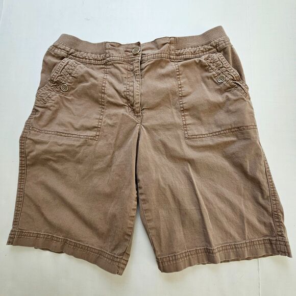 Karen Scott Shorts Womens 8 Brown Chino Pockets Stretch Waist Front Zip - Picture 1 of 8